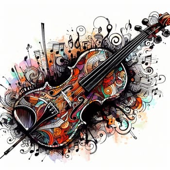 violin illustration on white background colored and bright generative ai art