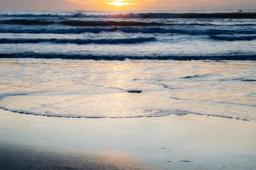 Affirmation photo You are free to be different Love yourself sunset over the sea horizon orange sky clouds dark sea water edge sand.