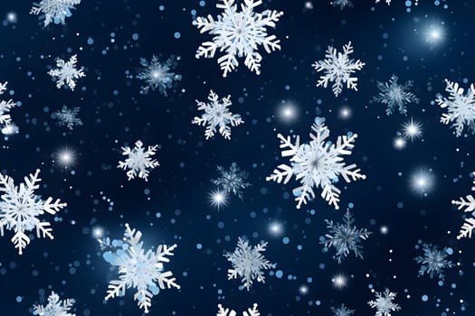 seamless pattern of snowflakes on dark blue background, neural network generated. Not based on any actual scene or pattern.