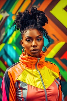 Portrait of a beautiful African American woman in a tracksuit. High quality photo