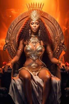 African American Egyptian goddess on the throne. High quality photo
