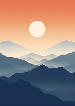 Morning sky sunset peak hill mountains blue illustration sun rock sunrise landscape horizon nature evening range silhouette