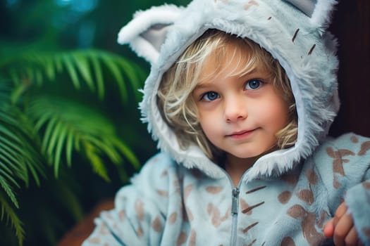 A child in a soft onesie in the form of animals. Pajama suits. High quality photo