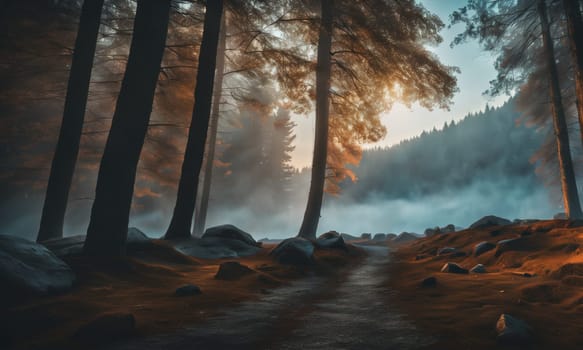 Beautiful morning forest. High quality illustration