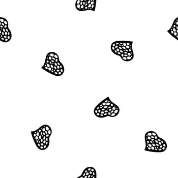 Hand Drawn Seamless Patterns with Hearts in Doodle Style. Romantic Love Digital Paper for Valentines Day. Black Hearts on White Background.