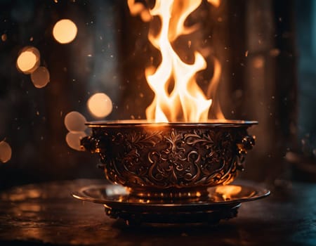 A bowl of fire. High quality illustration