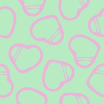 Hand Drawn Seamless Patterns with Hearts in Doodle Style. Romantic Love Digital Paper for Valentines Day. Colorful Hearts on Green Pastel Background.