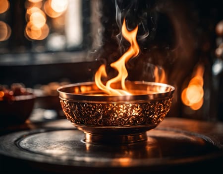 A bowl of fire. High quality illustration