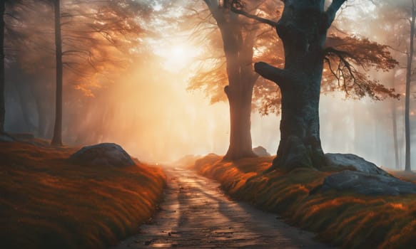 Beautiful morning forest. High quality illustration