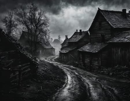 Gloomy Village. High quality illustration