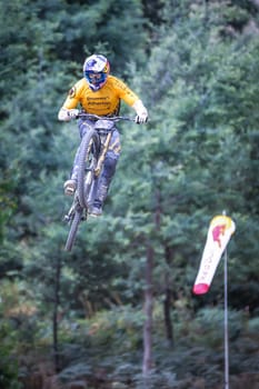 MAYDENA, AUSTRALIA - FEBRUARY 08: Riders compete in the finals of Red Bull Hardline Tasmania on February 8, 2025 in Maydena, Australia.