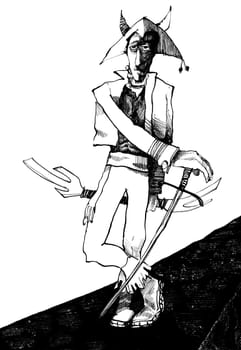 drawing illustration of ancient fantasy warrior with sword