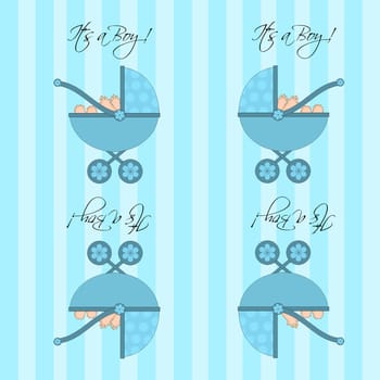 Its A Boy Blue Baby Pram Carriage Seamless Pattern Tile Background Illustration