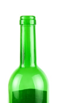 Green Wine bottle close-up isolated on white background