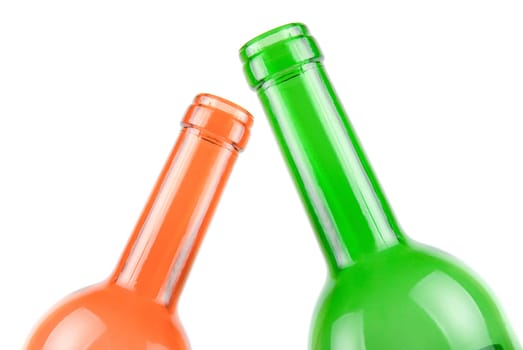 Wine bottles close-up isolated on white background