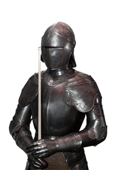 knight with billiard cueisolated on white background
