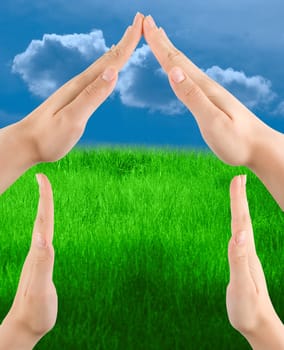 Conceptual home symbol from human hands