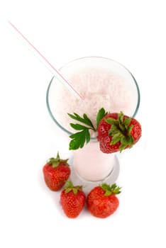 fresh strawberry milkshake isolated on white