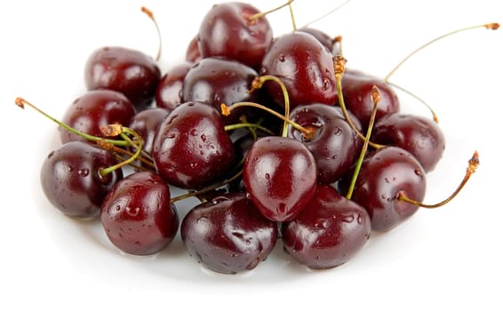 Ripe cherries isolated on white background