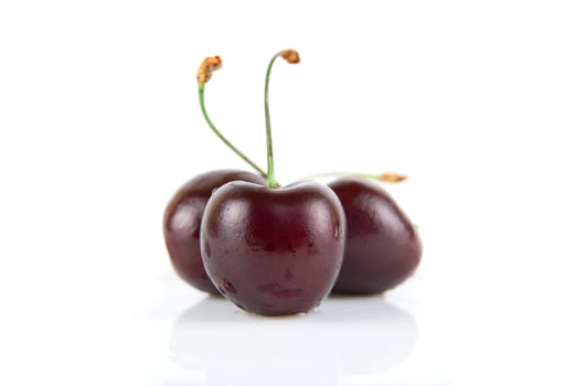 Ripe cherries isolated on white background