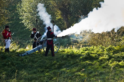 Willemstad - October 23: Replay of Napoleonic period in the Netherlands with battle between French, Dutch and English troops at Fort Sabina, October 23, 2011, Fort Sabina, Willemstad, the Netherlands