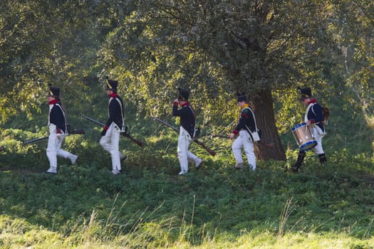 Willemstad - October 23: Replay of Napoleonic period in the Netherlands with battle between French, Dutch and English troops at Fort Sabina, October 23, 2011, Fort Sabina, Willemstad, the Netherlands