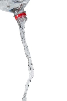 Water leaking from a plastic bottle on white background