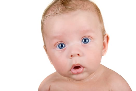 Little baby boy taken closeup isolated on white background
