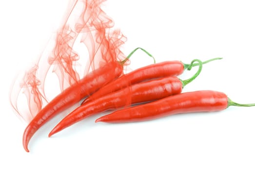 red hot chili pepper with smoke isolated on white