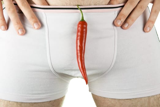 Concept of Red hot chili pepper at man briefs