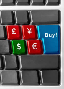 computer keyboard with currency buttons