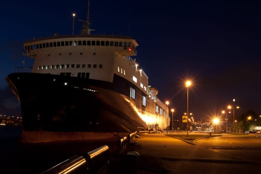 Night photo of ferry in port