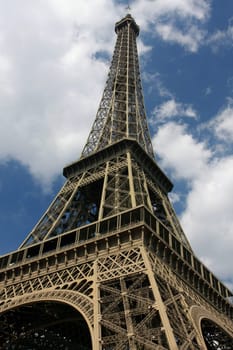 Wide-angle view of the Eiffel Tower
