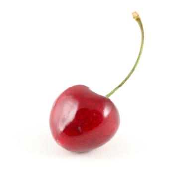 Single cherry against a white background