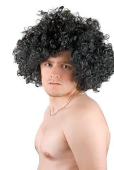 Beautiful young frizzy man isolated over white background