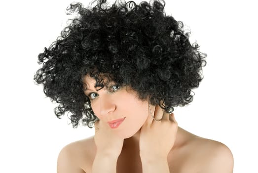 Portrait of frizzy woman isolated over white background