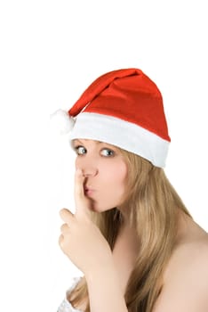 Beautiful santa girl isolated on white background