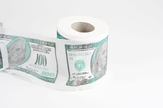Money toilet paper on white with usd