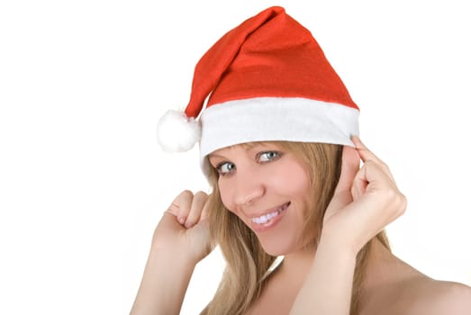 Beautiful santa girl portrait isolated on white background