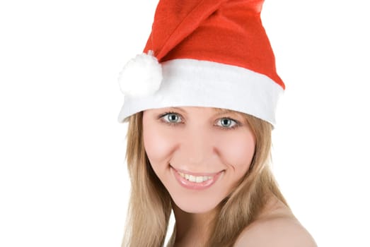 Pretty santa girl isolated on white background