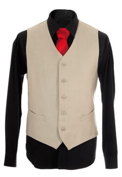 Empty light office wearing. Also black shirt and red necktie. Isolated over white