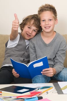 Two friends doing their homework in the livingroom