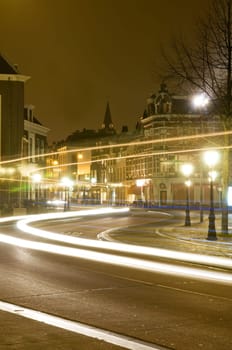 Long shutterspeed in Utrecht, the Netherlands. The trails of the buslights are visible.