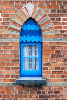 brick with blue trim window