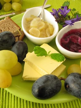 Breakfast with grape jam