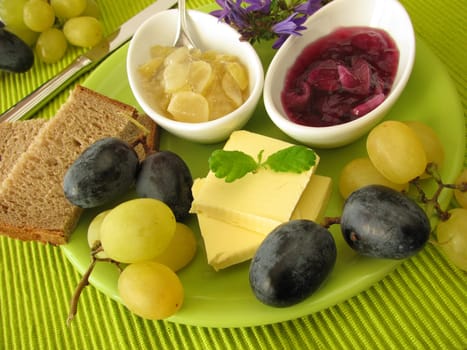 Breakfast with grape jam