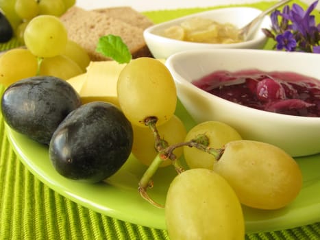 Breakfast with grape jam
