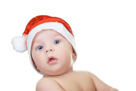 Beautiful santa baby boy on isolated a white background