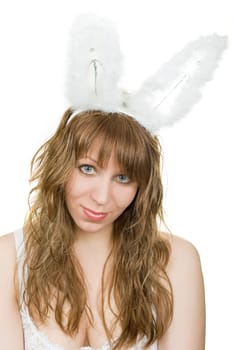 Young pretty sexy bunny-girl isolated on a white background