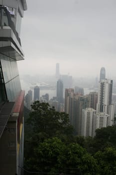 Skyline of Hong Kong seen from the peak over the harbor